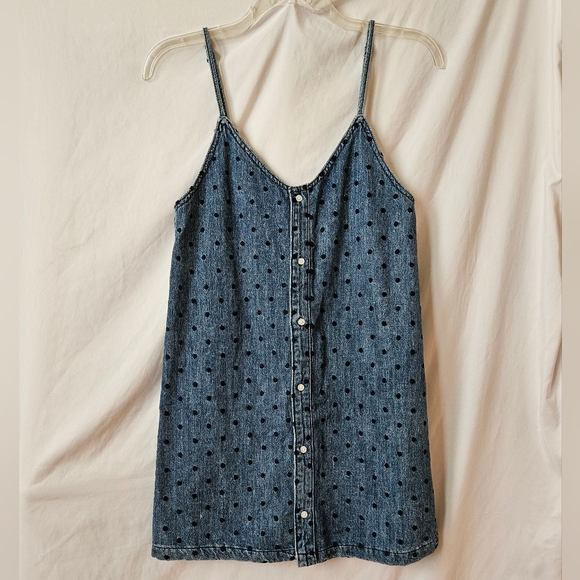 DL1961 Eilis Sleeveless Denim Dress Blue Polka Dot Layering V-Neck Embroidered - Picture 2 of 14